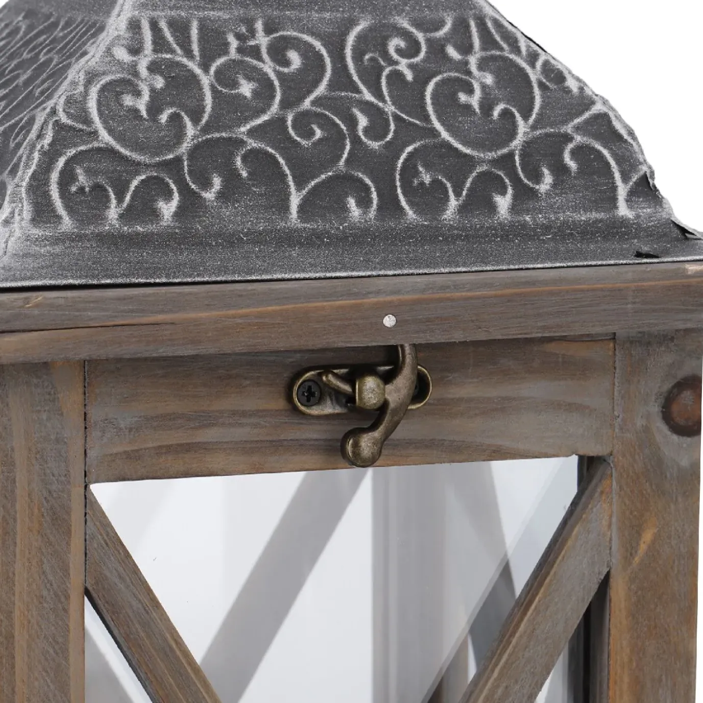 Holz-Laterne Medan, Braun-gewischt, 39 Cm