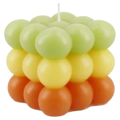 Kerze Bubbles, Eckig, Grün/gelb/orange, 8 X 8 X 8 Cm