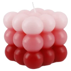 Kerze Bubbles, Eckig, Rosa/pink/rot, 8 X 8 X 8 Cm
