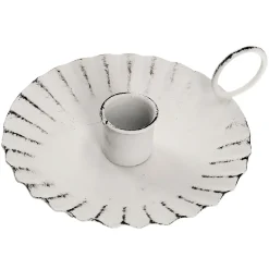 Kerzenständer Mini, Stabkerze, Weiß, Flach/Wellen