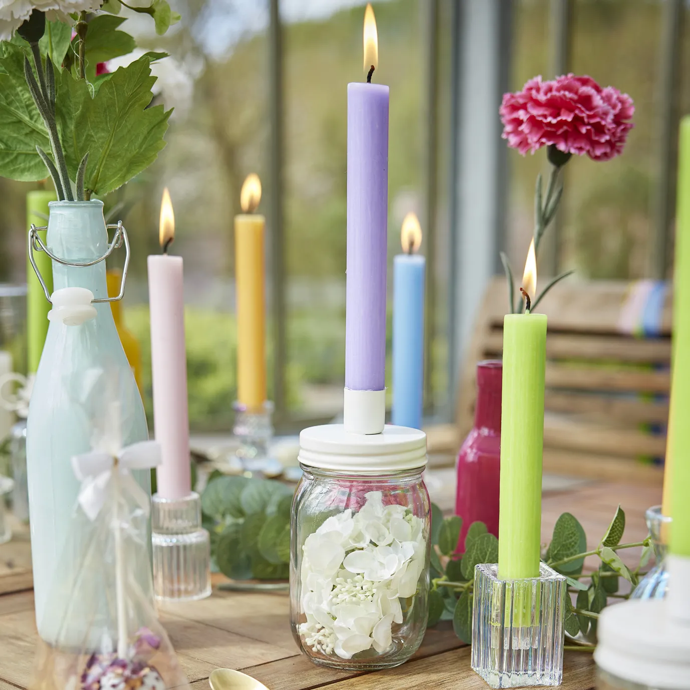 Kerzenständer Schraubglas, Stabkerze, Weiß-matt, 8 X 16 Cm