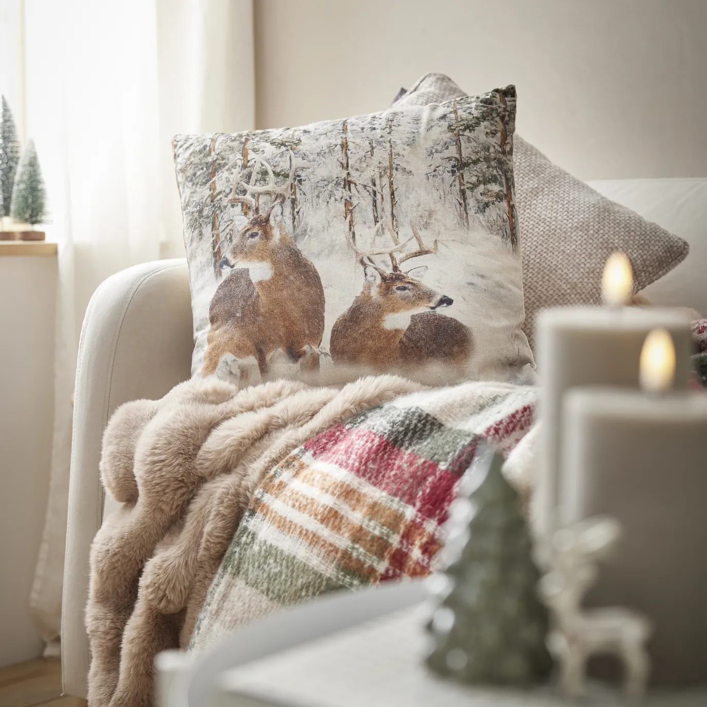 Kissen Hirsch/Schnee, 45 X 45 Cm