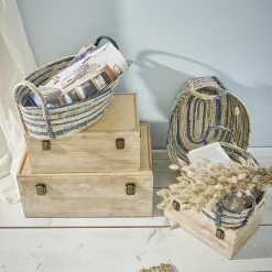 Korb Streifen, Oval, Blau/natur, 42 Cm