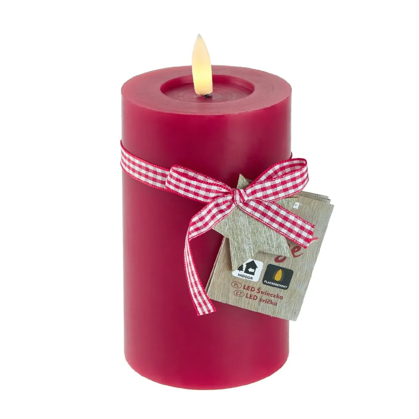 LED-Kerze Schleifenband, Stern/rot, 7.5 X 10 Cm