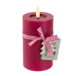 LED-Kerze Schleifenband, Tanne/rot, 7.5 X 10 Cm