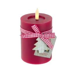 LED-Kerze Schleifenband, Tanne/rot, 7.5 X 12.5 Cm
