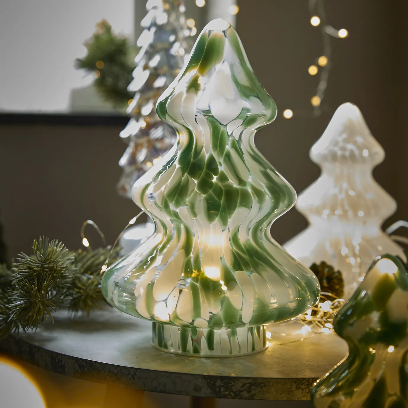 LED-Tanne Sprenkel, Grün/weiß, 27 Cm