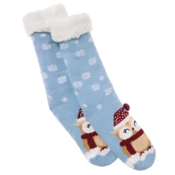 Norweger Socken Xmas, Eule/hellblau, Größe 35-42