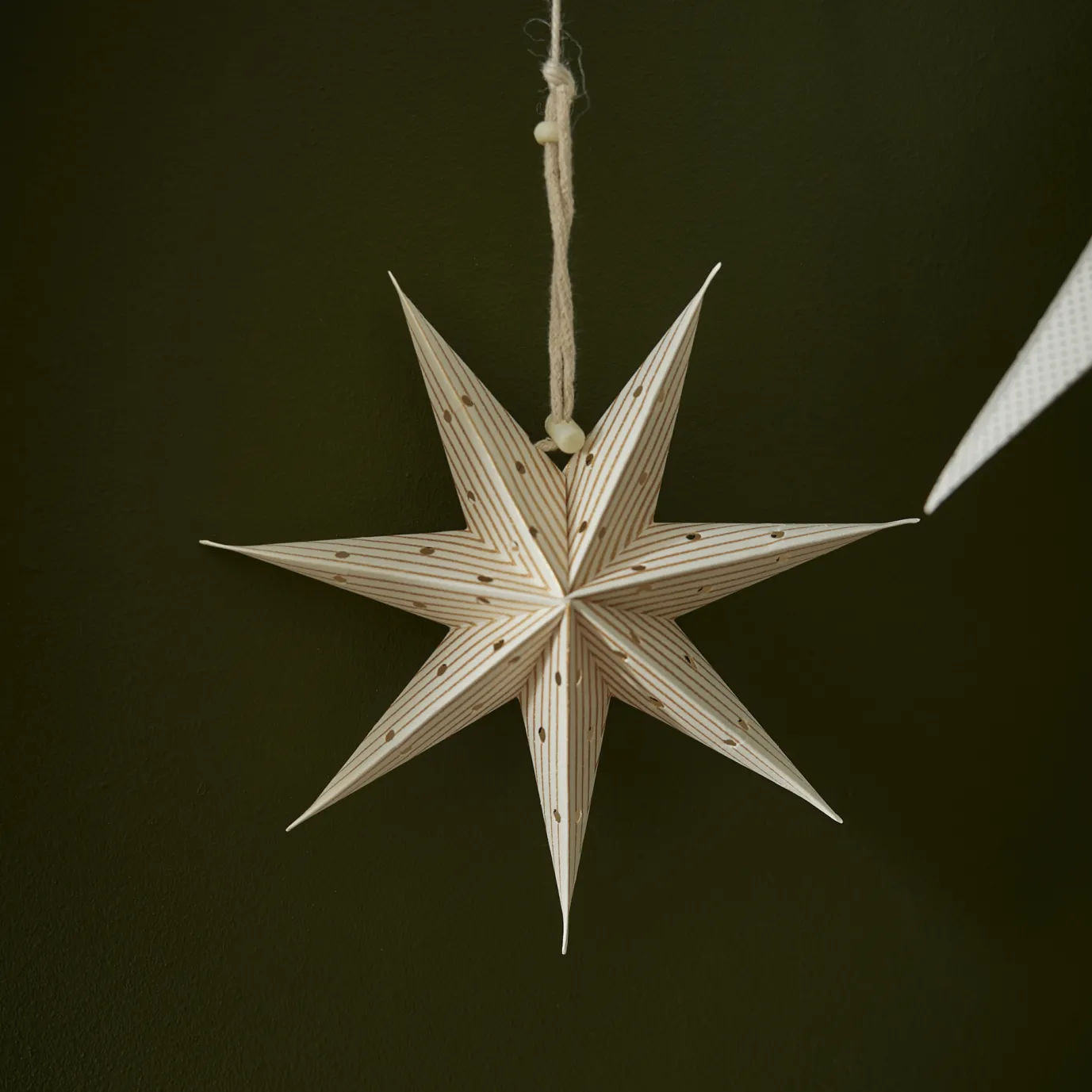 Papierstern Punkte, Weiß/gold, Streifen, 18 Cm