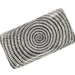 Platte China, Goldrand, Schwarz/weiß, Stäbchen/Kreis, 23 Cm