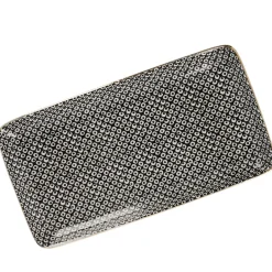 Platte China, Goldrand, Schwarz/weiß, Perlen, 23 Cm