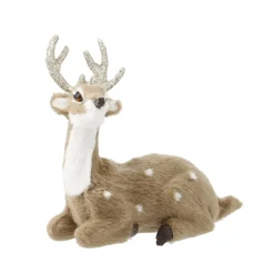 Rentier Fell/Glitzer, Liegend, Braun, 12 Cm