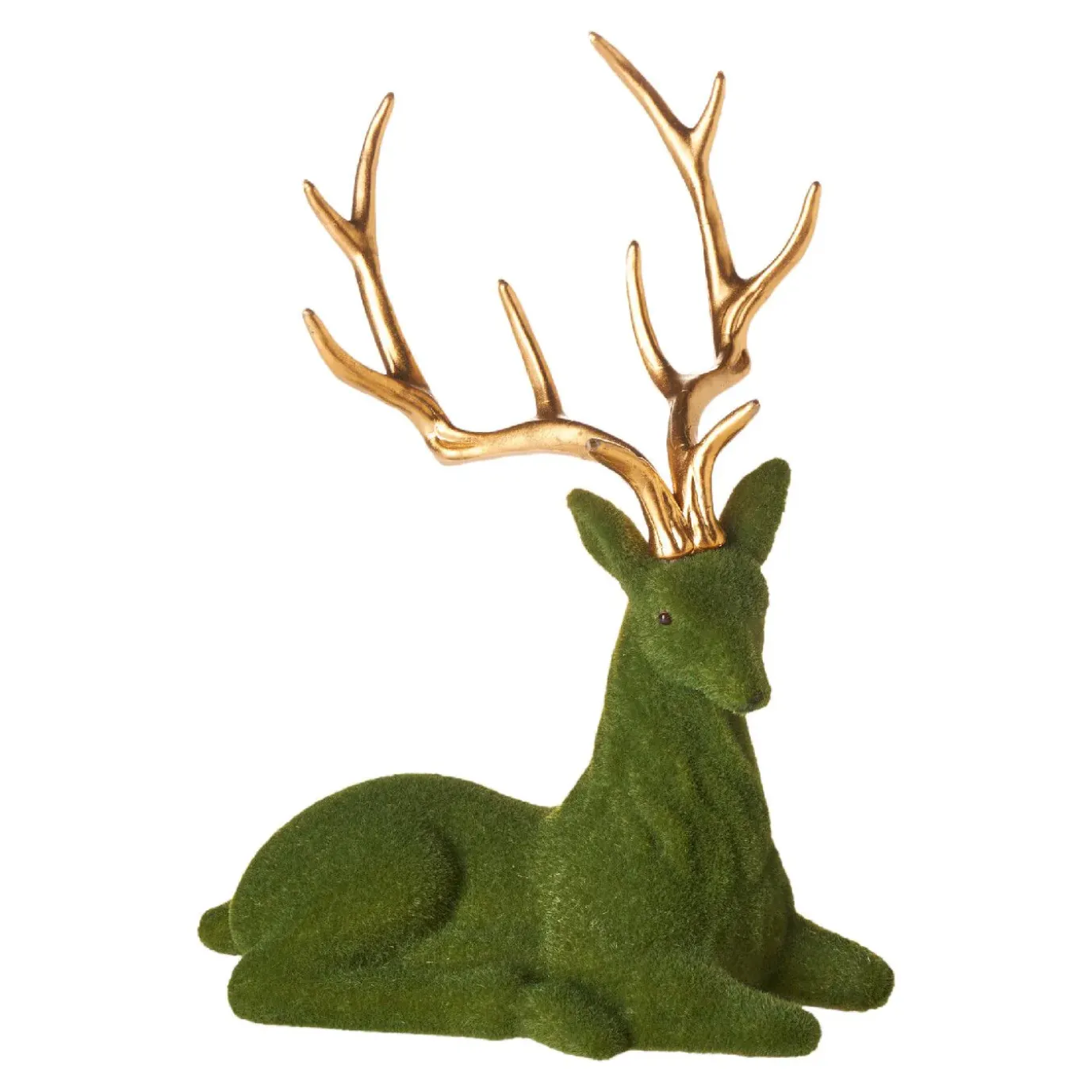 Rentier Gold-Geweih, Sitzend/dunkelgrün, 20 Cm