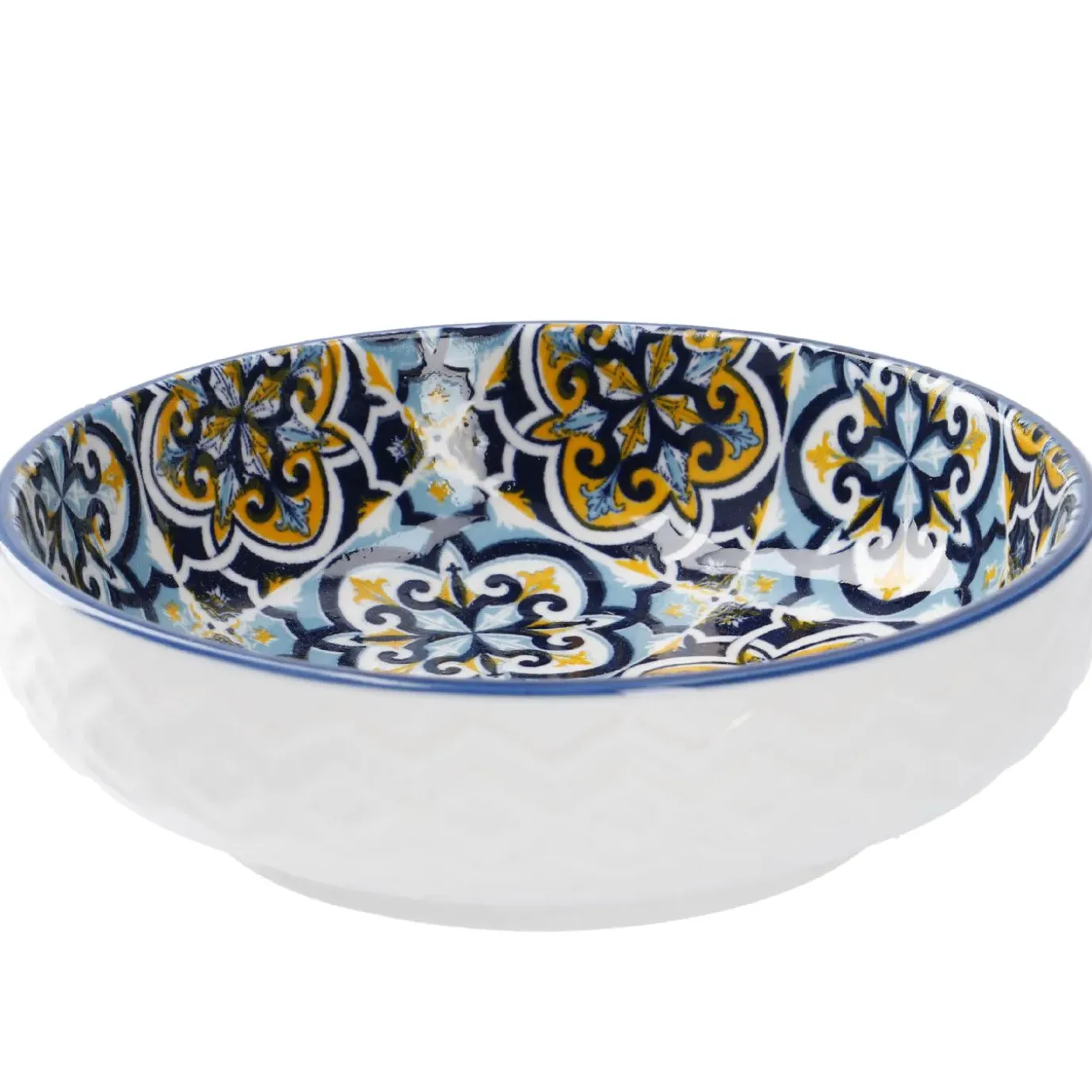 Schale China, Flach, Blau/gelb, 12 Cm