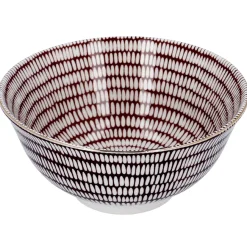 Schale China, Groß, Bordeaux/weiß, Stäbchen/Kreis