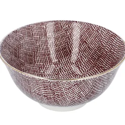 Schale China, Groß, Bordeaux/weiß, Striche