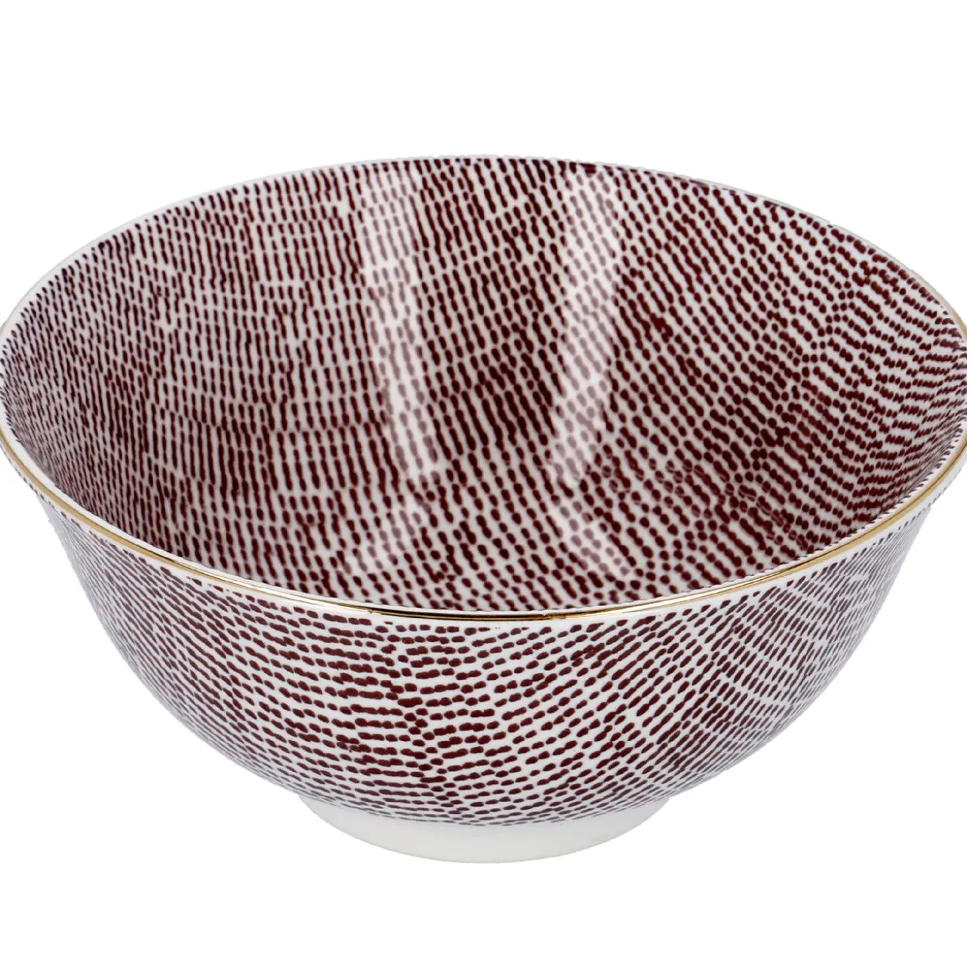 Schale China, Groß, Bordeaux/weiß, Striche