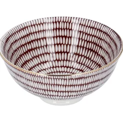 Schale China, Tief, Bordeaux/weiß, Goldrand, Stäbchen/Kreis