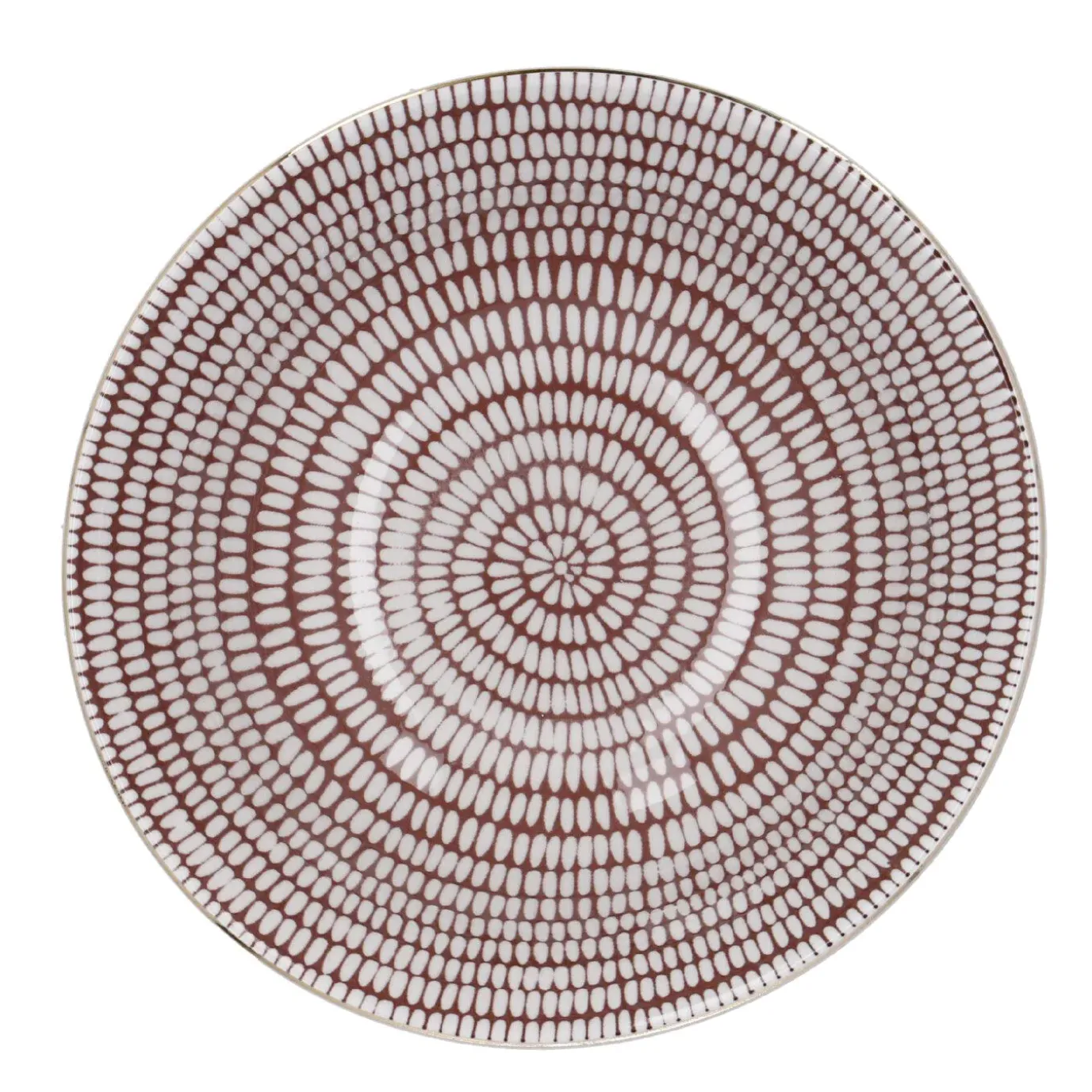 Schale China, Tief, Bordeaux/weiß, Goldrand, Stäbchen/Kreis