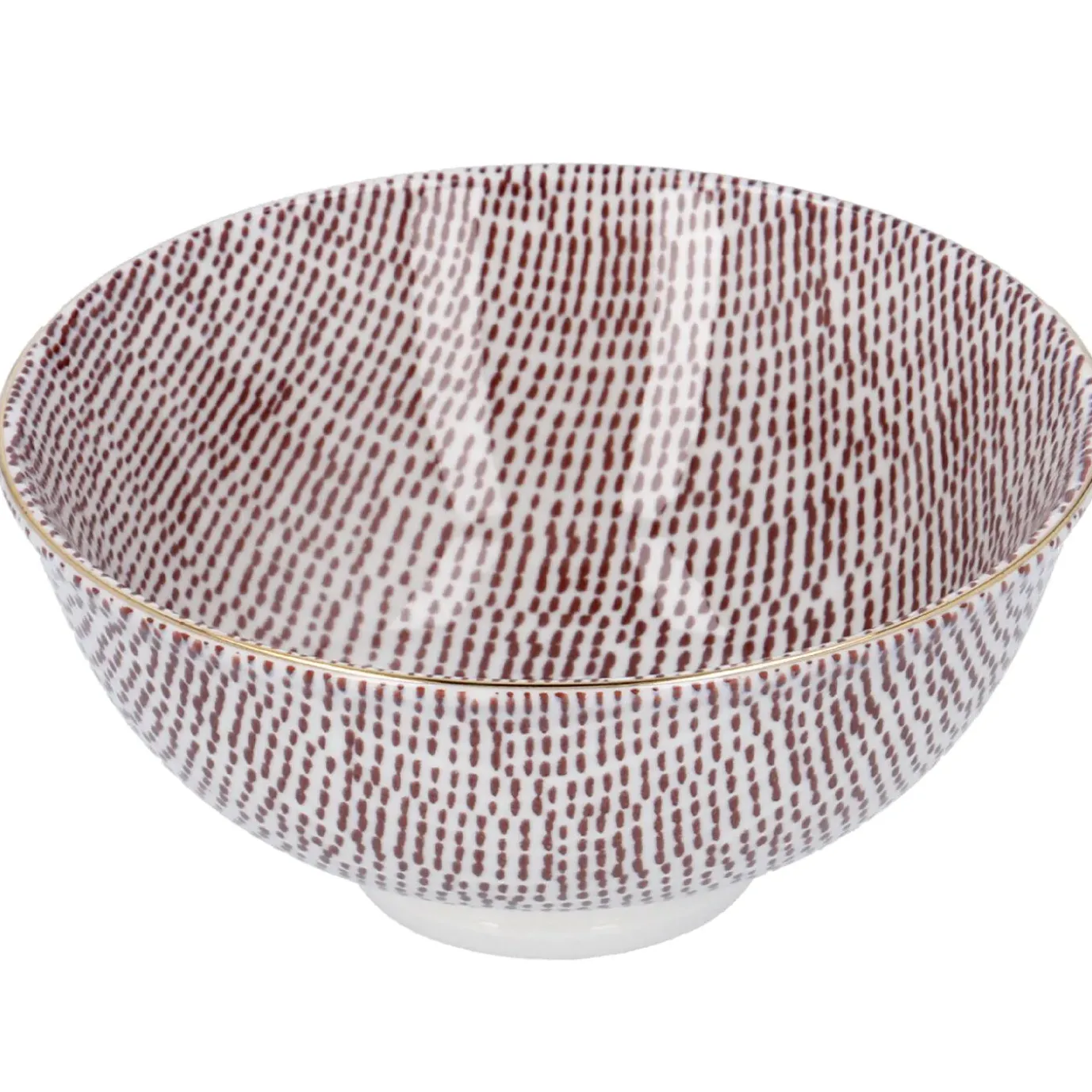 Schale China, Tief, Bordeaux/weiß, Goldrand, Striche