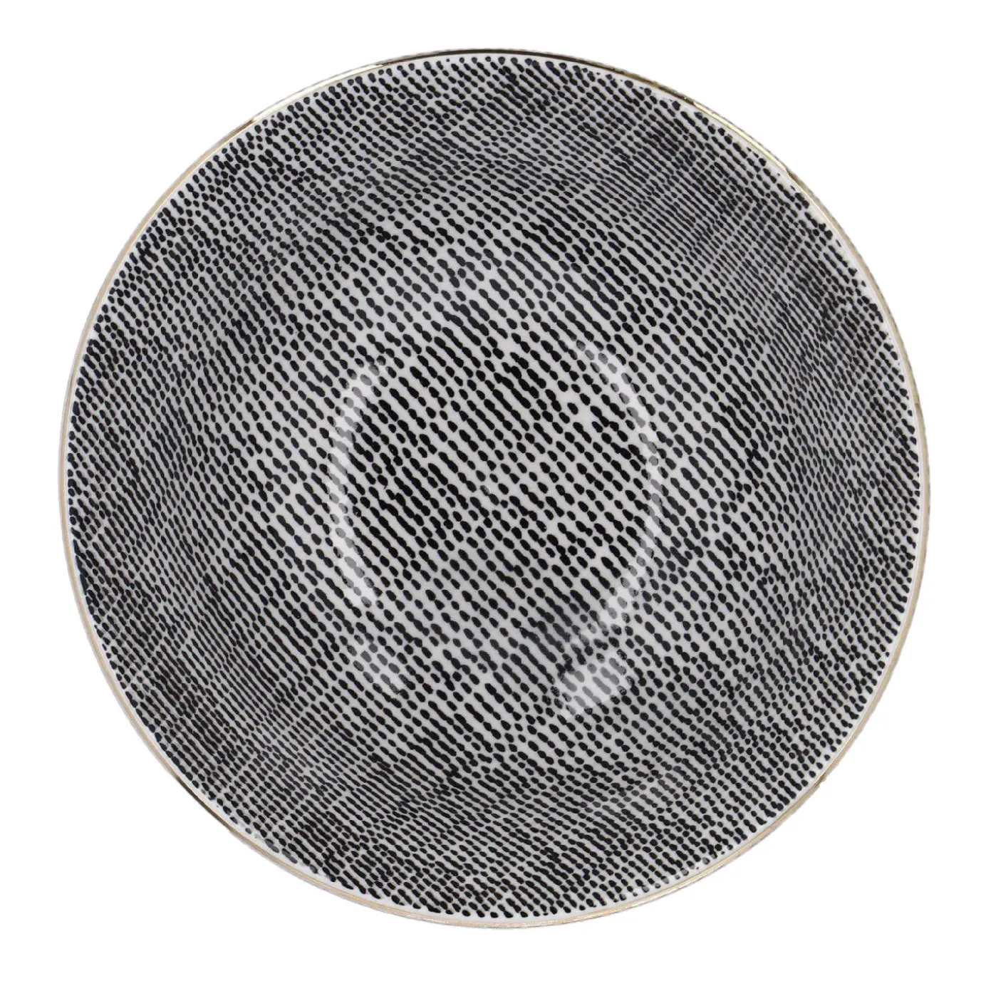 Schale China, Tief, Schwarz/weiß, Goldrand, Striche