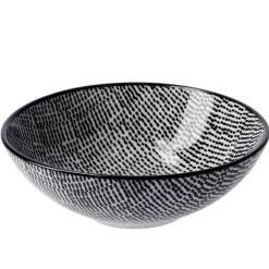 Schale China, Tief, Striche, Schw/wss, 13 Cm