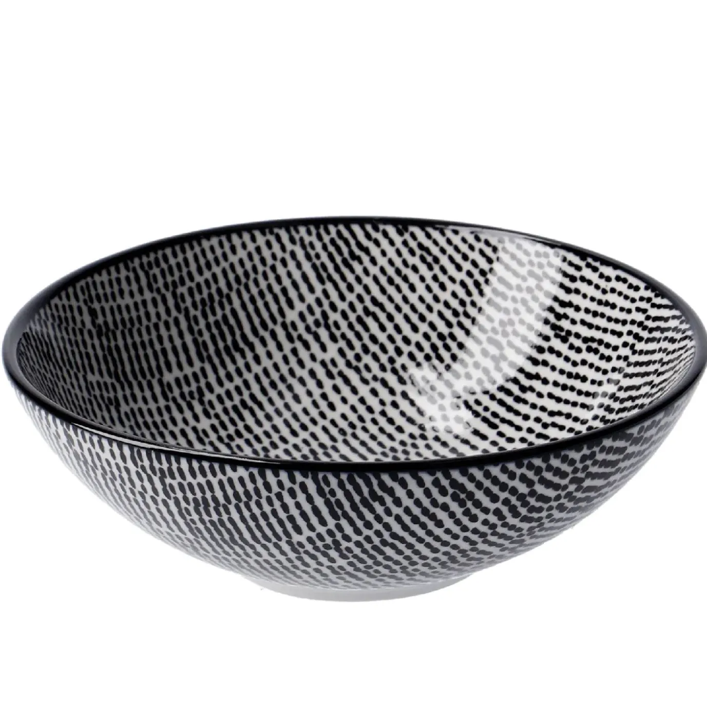 Schale China, Tief, Striche, Schw/wss, 13 Cm