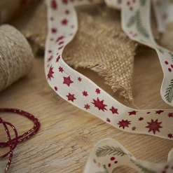 Schleifenband Sterne, Creme/rot, 3 M