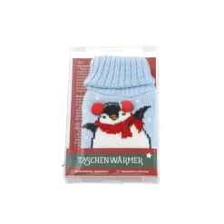 Strick-Taschenwärmer Pinguin/blau, 13 Cm