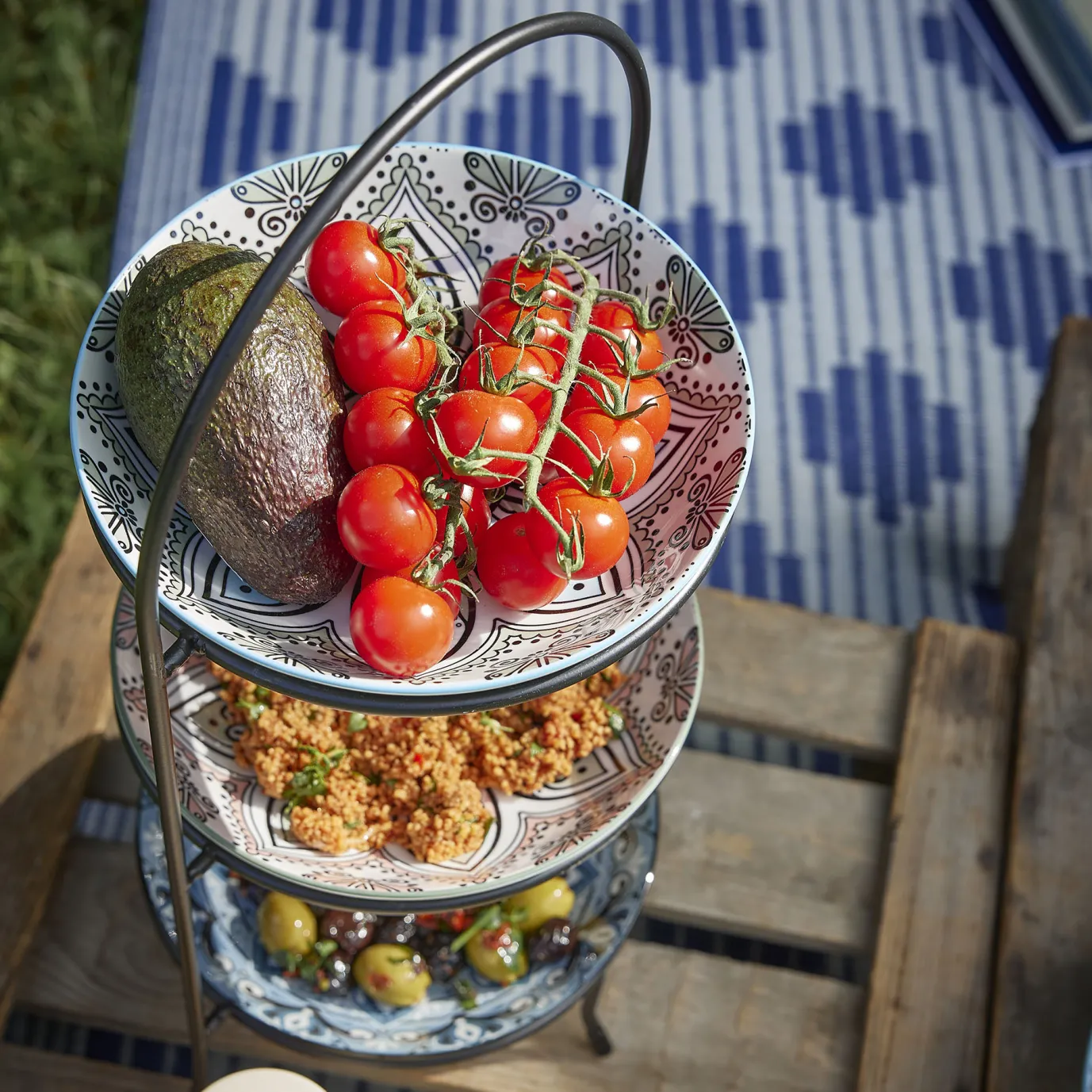 Tellerständer 3 Ringe, Schwarz, 45 Cm