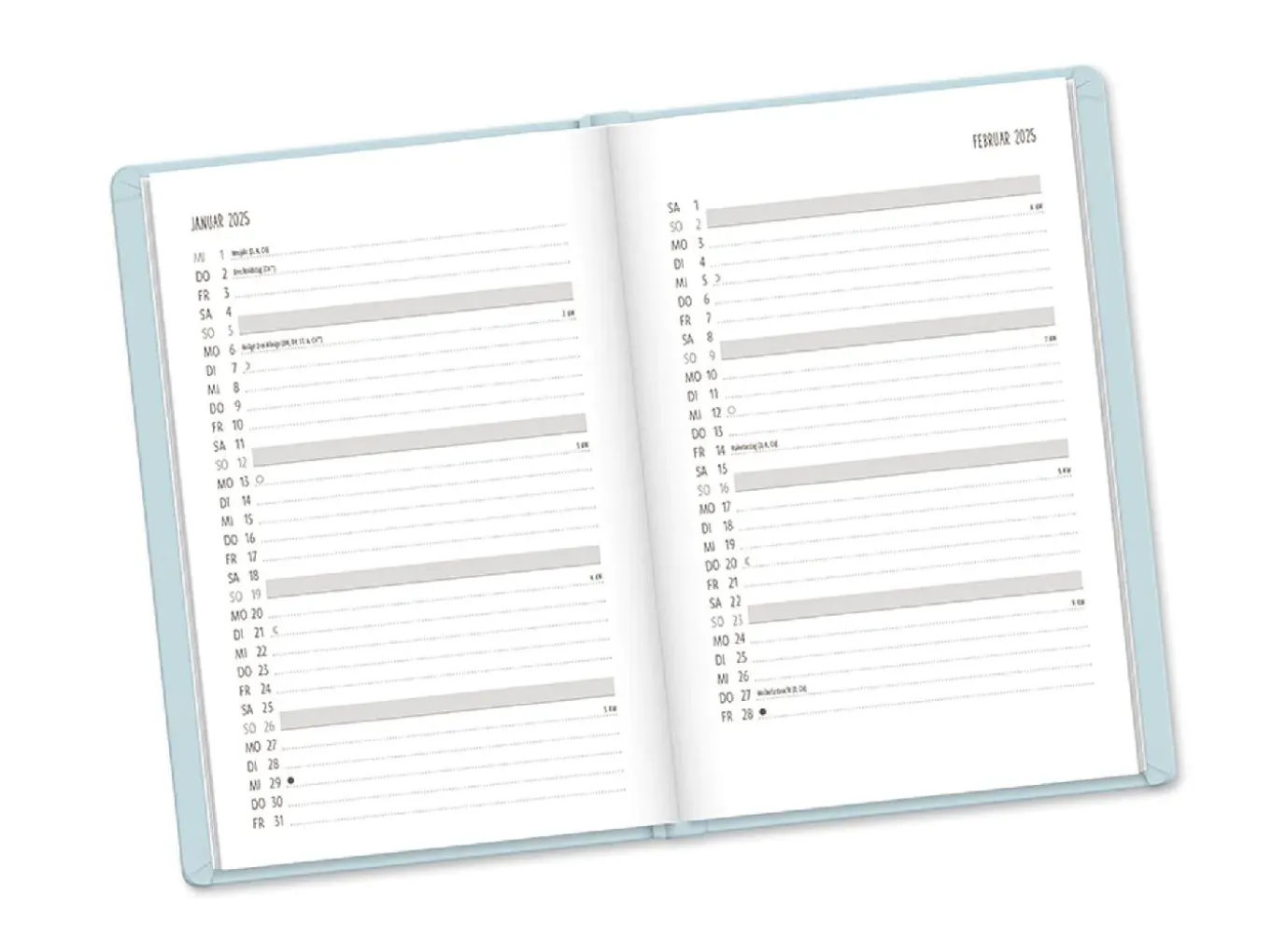 Terminplaner Lederlook, 2025, Hellblau