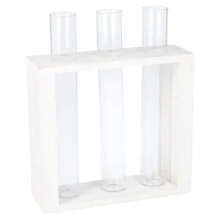Vase Reagenzglas 3 Stück In Weißem Holzständer, 19 Cm