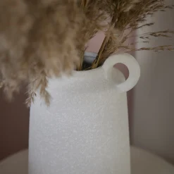 Vase Struktur Mit Henkel, Weiß, 25 Cm