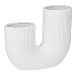 Vase U-Form, Geriffelt, Weiß-matt, 18 X 16 Cm
