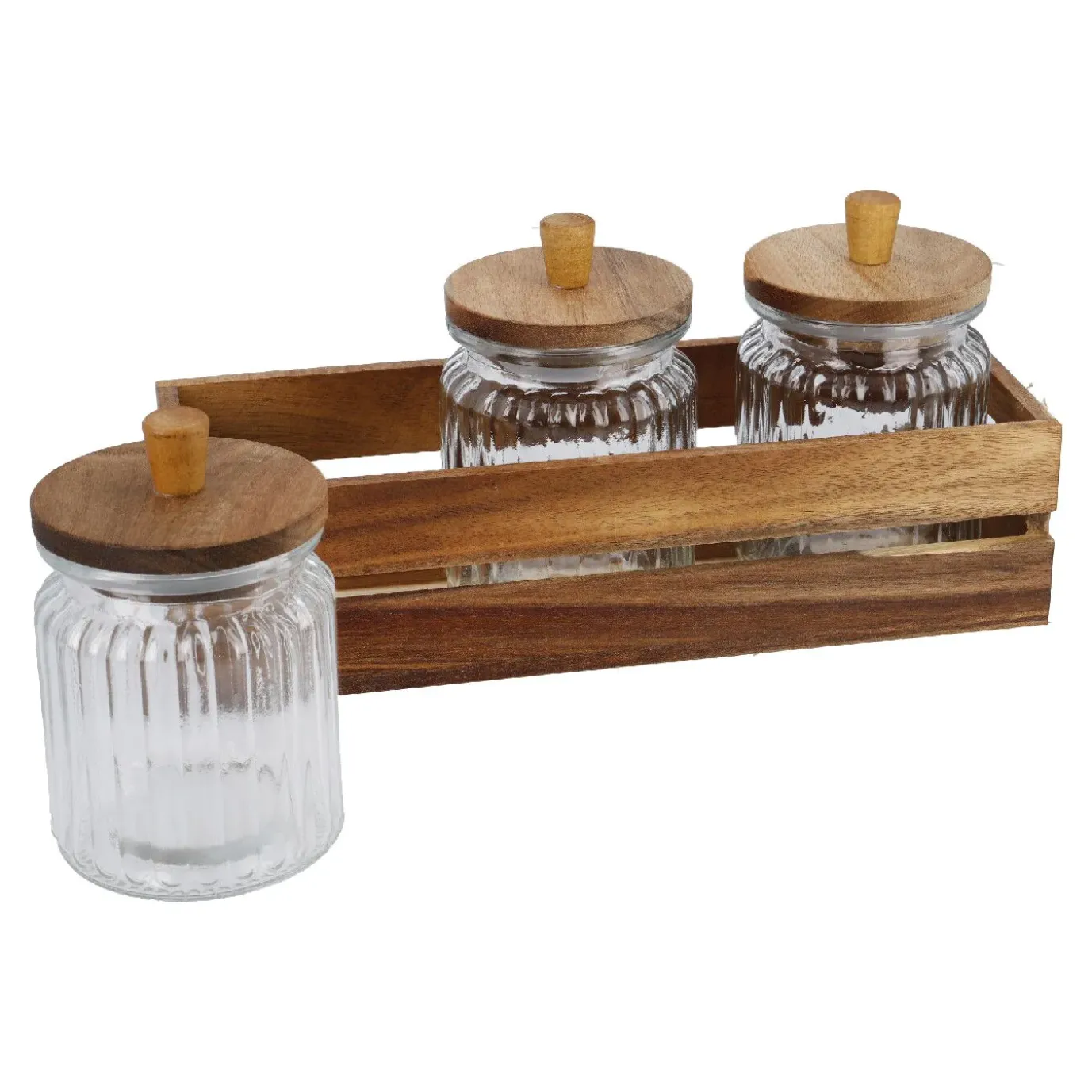 Vorratsglas-Trio In Holzbox, Klar/natur