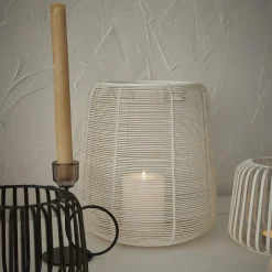 Windlicht Draht, Weiß, 22 X 24 Cm