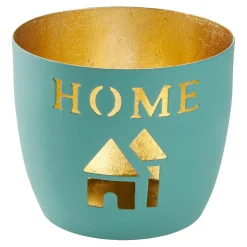 Windlicht Spruch, Home/türkis, 10 X 8.5 Cm