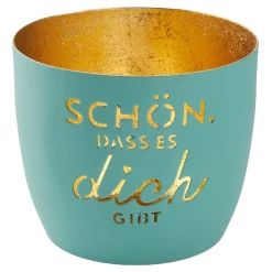 Windlicht Spruch, Schön/türkis, 10 X 8.5 Cm