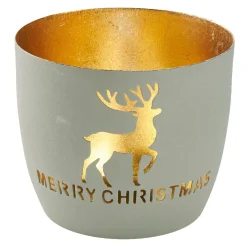 Windlicht Spruch/Xmas, Hirsch/hellgrau, 10 X 8.5 Cm